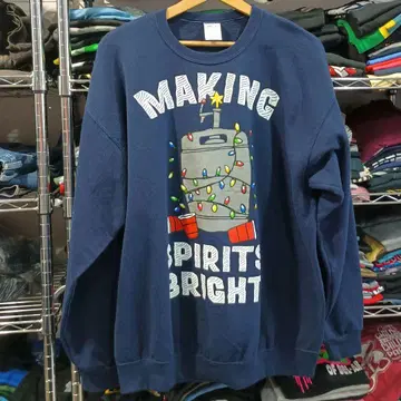 USA 구제 의류 아메카지 빅 프린트 맨투맨 네이비