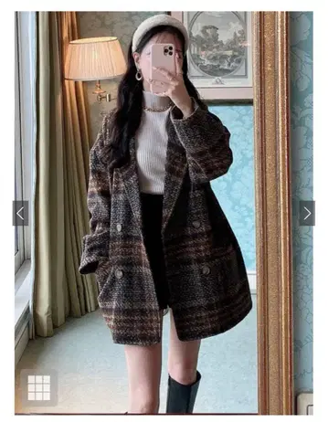 GRL 체크 무늬 더블 브레스트 코트 F