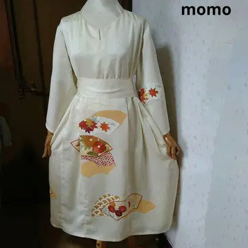 순수 실크 호몬기 허리 리본 포함 턱 들어간 원피스 기모노 리메이크