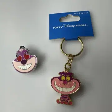 도쿄 디즈니 리조트 체셔 고양이 키링과 핀 배지 세트