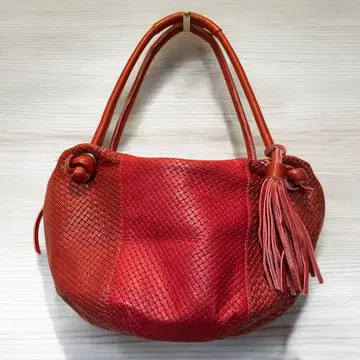 perche 빨간색 뜨개질 가죽 핸드백