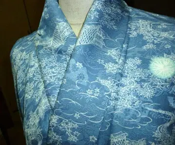 기모노 코몬 일본풍 패턴 옅은 남색 아사기색