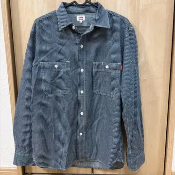 EDWIN 긴팔 데님 셔츠 S 네이비/스트라이프