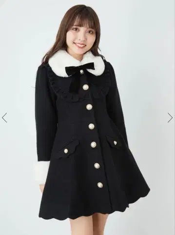 Ank Rouge 밑단 스캘럽 도리 코트 블랙 리본 없음