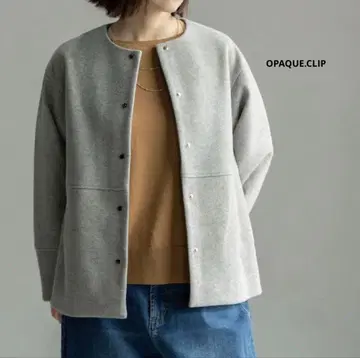 [컨디션 최상] OPAQUE.CLIP 울 라이크 멜톤 노카라 코트 그레이