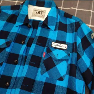 TMT 버팔로 체크 자켓 블루 두꺼운 원단 L 사이즈