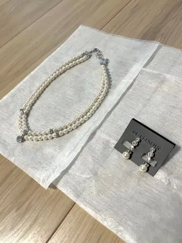 PETITSOIR 펄 목걸이 & 귀찌 세트