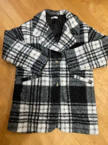 푸들 원단 체크 코트 자켓