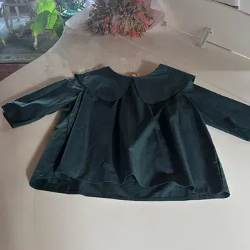 다크 그린 큰 옷깃 칠부 소매 셔츠