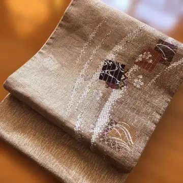 후쿠로 오비 꽃무늬 모티브 베이지 계열