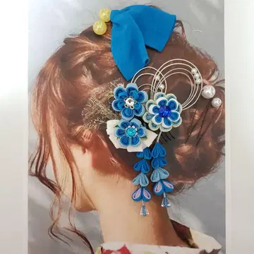 헤어 액세서리 헤어핀 파랑 블루 크레이프 원단 머리 장식