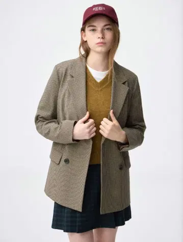 지유 더블 브레스트 체크 자켓 M