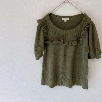LOFT [ XS ] 반팔 니트 올리브 그린 카키 스웨터 가을 옷
