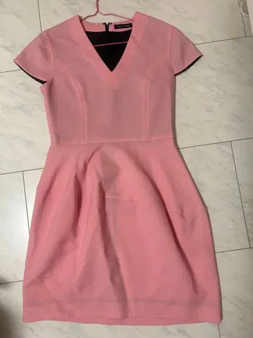 YOKO CHAN 핑크 V넥 반팔 원피스