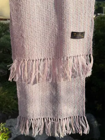 프린지 달린 스톨 머플러 옅은 핑크 교토 수직 니시키요 실크