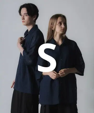 [ CLEL ] 루즈 반팔 레이스 셔츠 네이비 S