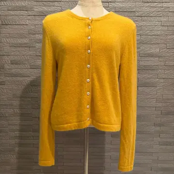 캐시미어 TAKASHIMAYA 가디건 펄 버튼 머스타드 M