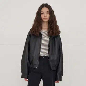 무신사 레이디 볼륨 비건 가죽 블루종