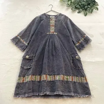 마라이카 코튼 원피스 7부 소매 데님풍