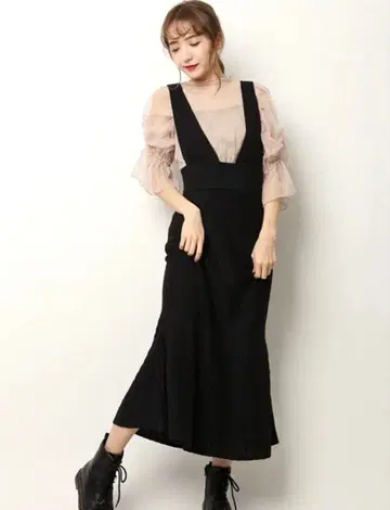 SNIDEL 니트 점프 스커트 블랙