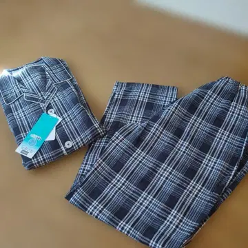 미사용 새상품 면 100% 긴팔 파자마 체크 무늬 파자마 L 사이즈