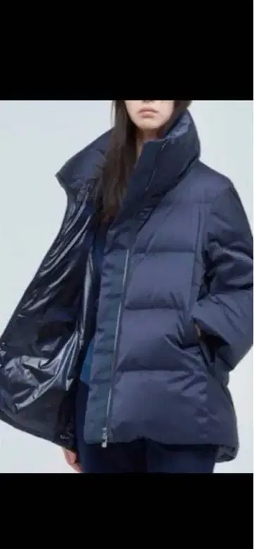유니클로 + 질 샌더 콜라보 / 다운 볼륨 자켓 코트 네이비 컬러