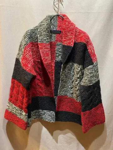 gisel 레트로 숄카라 니트 패치워크 스웨터 가디건 구제 의류