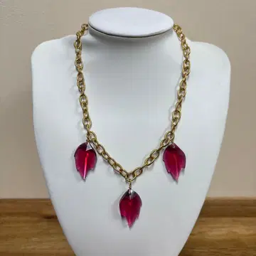 골드 링크 체인 빨간 꽃잎 목걸이