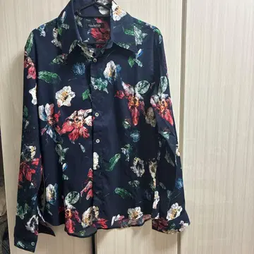 토네이도 마트 코다와리 부드러운 소재 꽃무늬 네이비 긴팔 셔츠 L