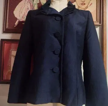 새상품급 YUKI TORII 테일러드 자켓 프릴 네이비