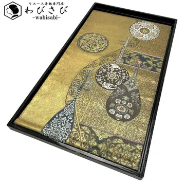 후쿠로 오비 악기 패턴, 원형 화문, 새 금은사 황토색 O-4722