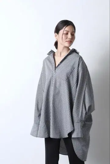 meri 미일리 판초셔츠 체크 블랙