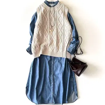 컨디션 최상 어반 리서치 서니 레이블 밴드 카라 데님 셔츠 원피스