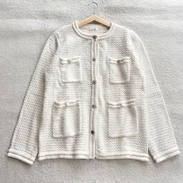 새상품급 LOUNIE 니트 트위드 노카라 가디건 F