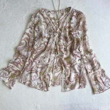 스마트 핑크 페이즐리 무늬 쉬폰 가디건 볼레로 시어 탑 L
