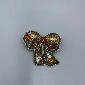 20 빈티지 리본형 브로치 파랑 골드 컬러 스톤 장식