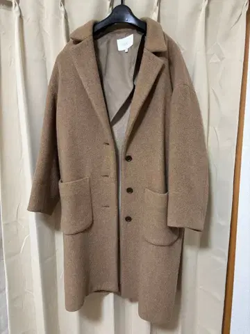 베이지 롱 코트 울 혼방