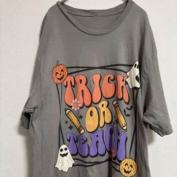 아메카지 반팔 T셔츠 그레이 오버 사이즈 할로윈 구제 의류