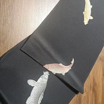 블랙 베이스 색상 오비 장식 천 실크 유젠 사랑, 잉어