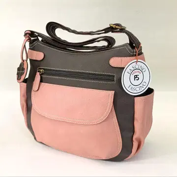 새상품 파씨노 6051 바이컬러 사선 합성 피혁 숄더 초코 핑크