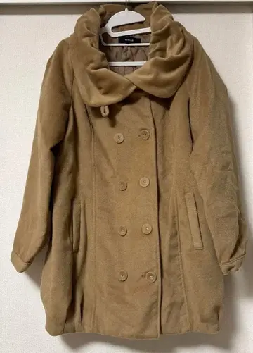 베이지 플리스 더블 브레스트 롱 코트