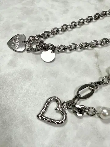 미사용 새상품 스테인리스 2개 세트 실버 하트 목걸이