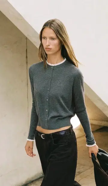 미착용 새상품 ZARA 콤비 레이스 니트 자켓 L 사이즈