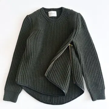 베이지 / 리브 니트 사이드 지퍼 4 양가죽 파이핑 스웨터 그린