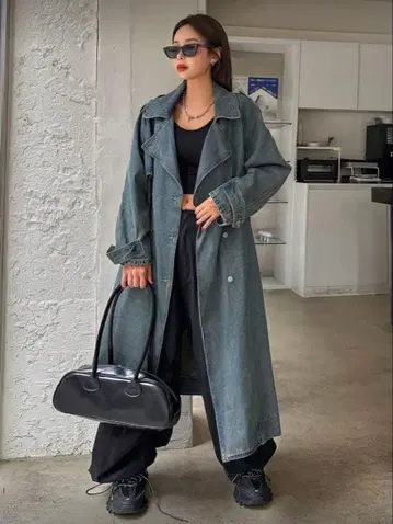DAZY 미디엄 워시 데님 롱 코트