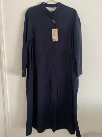 무인양품 플란넬 스탠드 카라 긴팔 원피스