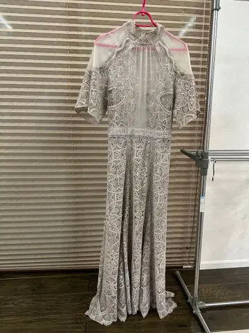 그레이 레이스 롱 드레스 반팔