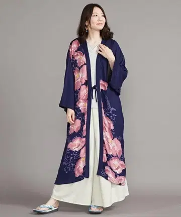 차이하네카야 유리당초 UV 긴 겉옷 네이비