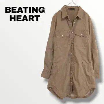 [비이팅하트] 데님 셔츠 원피스 S 브라운 긴팔 겉옷 일본제