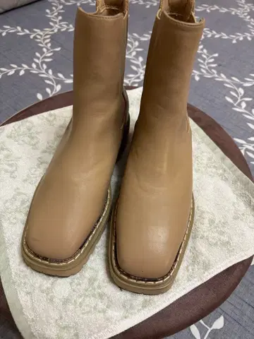 RANDA 베이지 통굽 사이드 고어 부츠